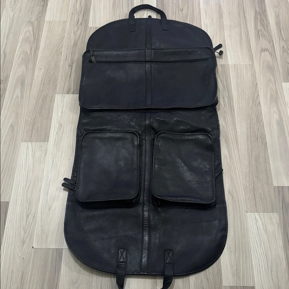 Clava Slim‎ Leather Black Garment Bag - Men's Travel Carry Case